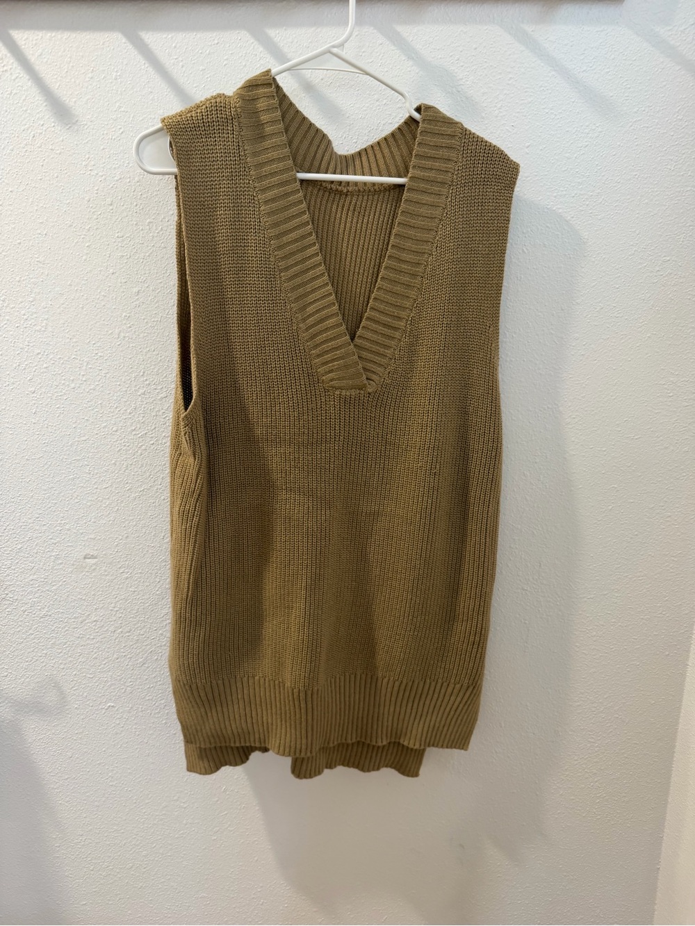 Sleeveless V-Neck Knit Sweater Vest in Olive Brown